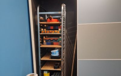 Werkzeug, Reinigungsutensilien, private Garderobe tiptop ausgedacht